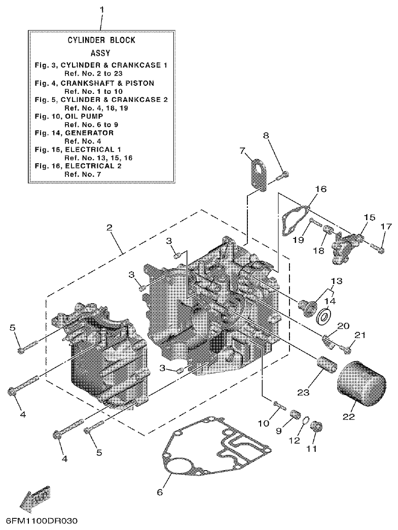 Yamaha F25G CYLINDER & CRANKCASE 1 parts diagram